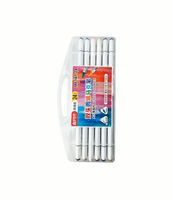 MARCADORES ACRÍLICOS DE 24 COLORES M6147-24, DOBLE PUNTA ACRYLIC MARKER ODEMEI + 1 DELINEADOR