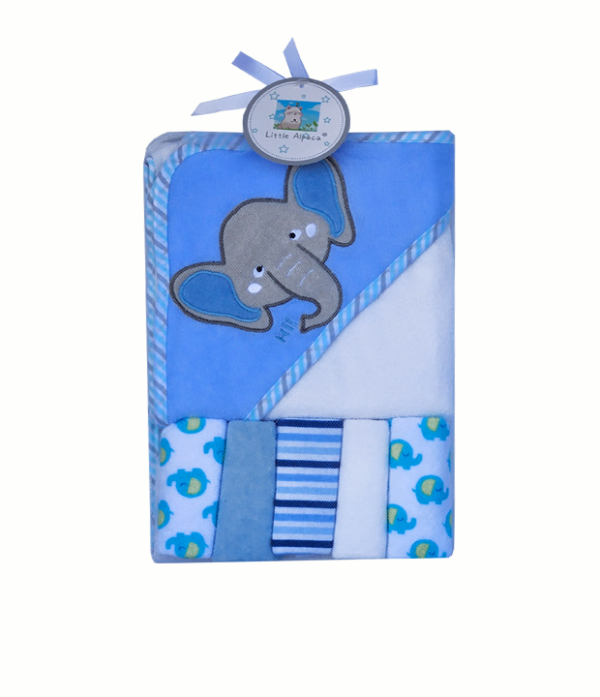 set de toalla de baño con capa mas cinco mini tutos de algodon para bebes